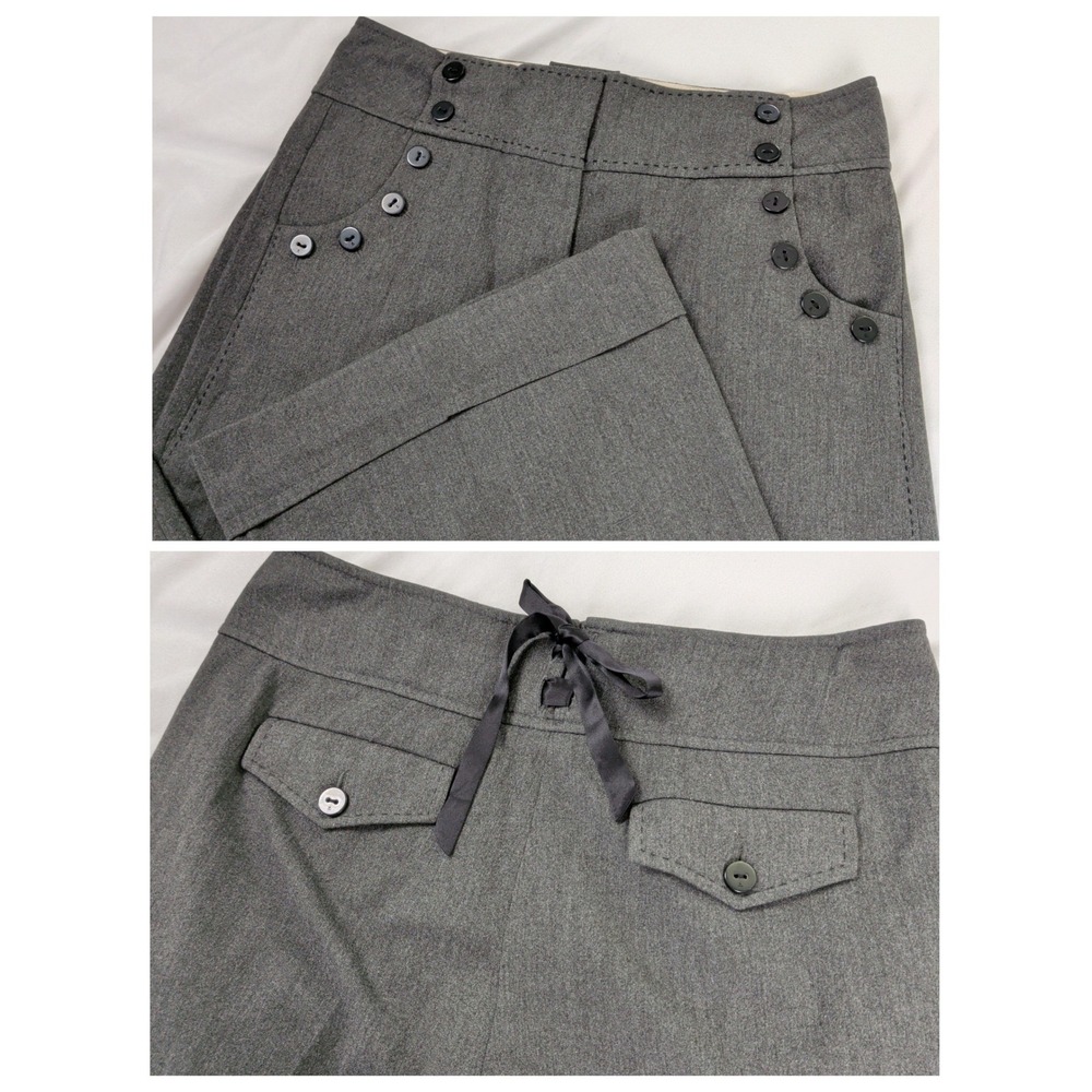Taikonku Anthropologie Grey Wide Leg Sailor Button Ribbon Back Trousers Pants‎